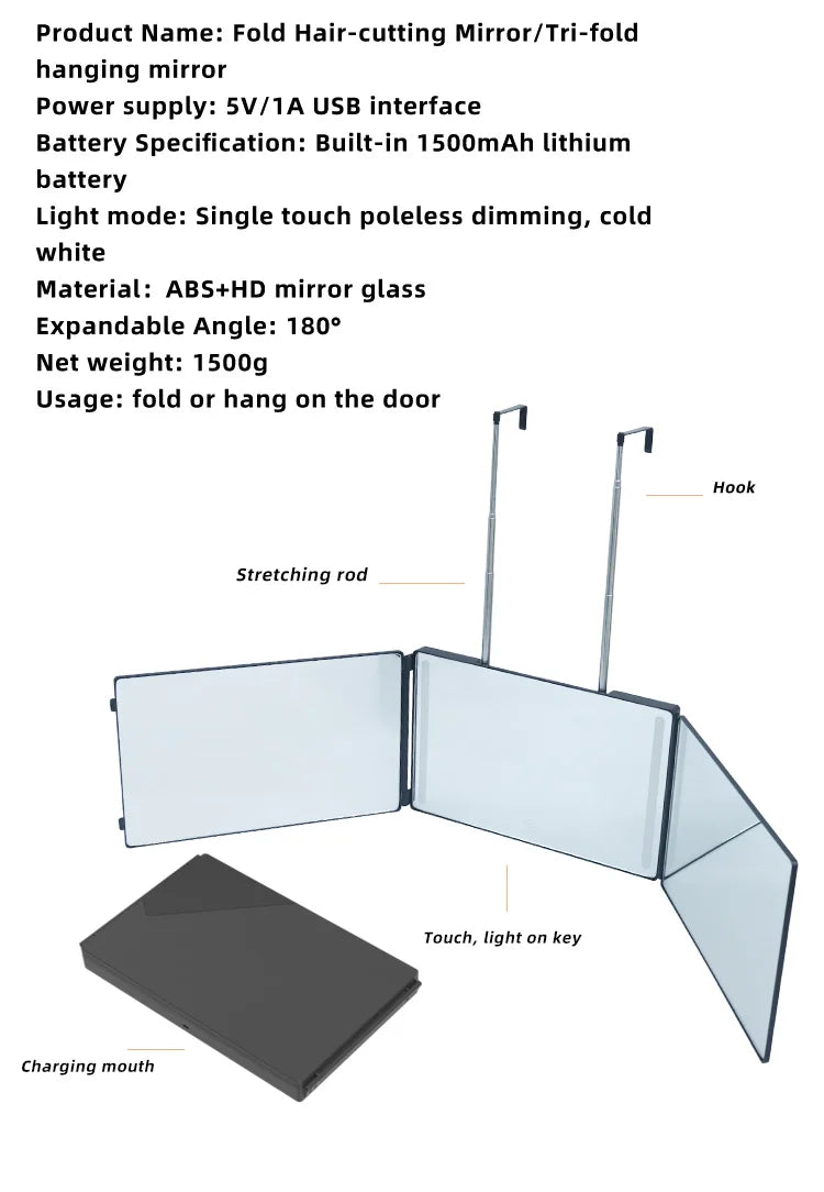 Trifold LED Mirror